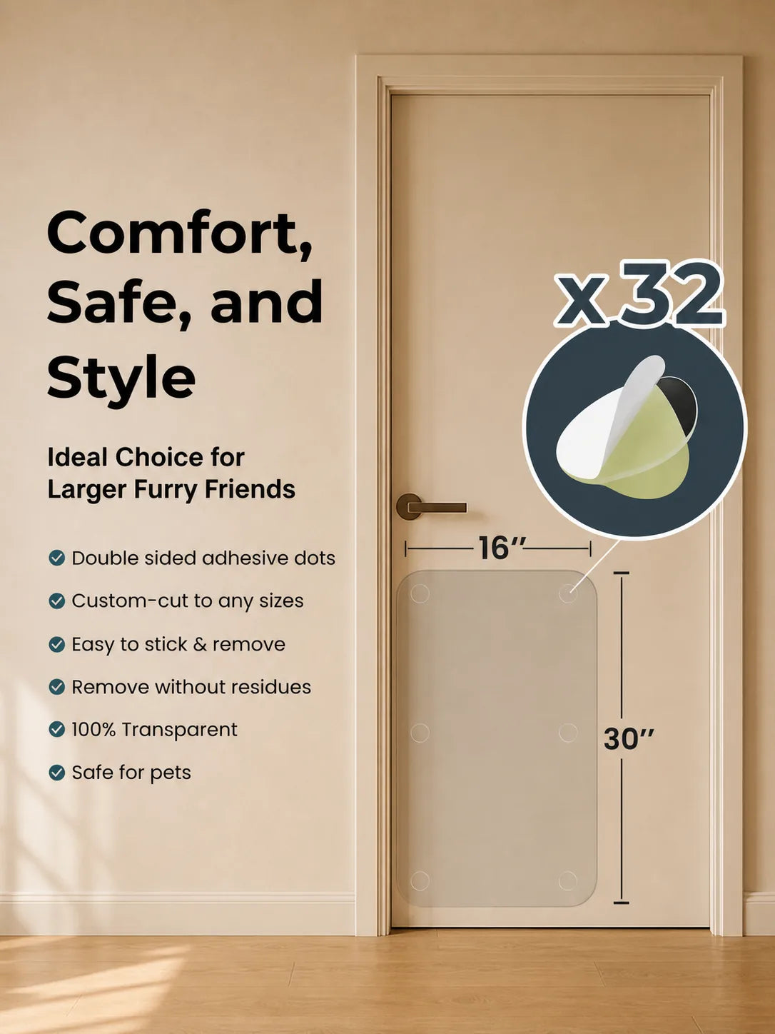 Door with pet screen and text highlighting features and dimensions ##16 x 30"##2-Pack